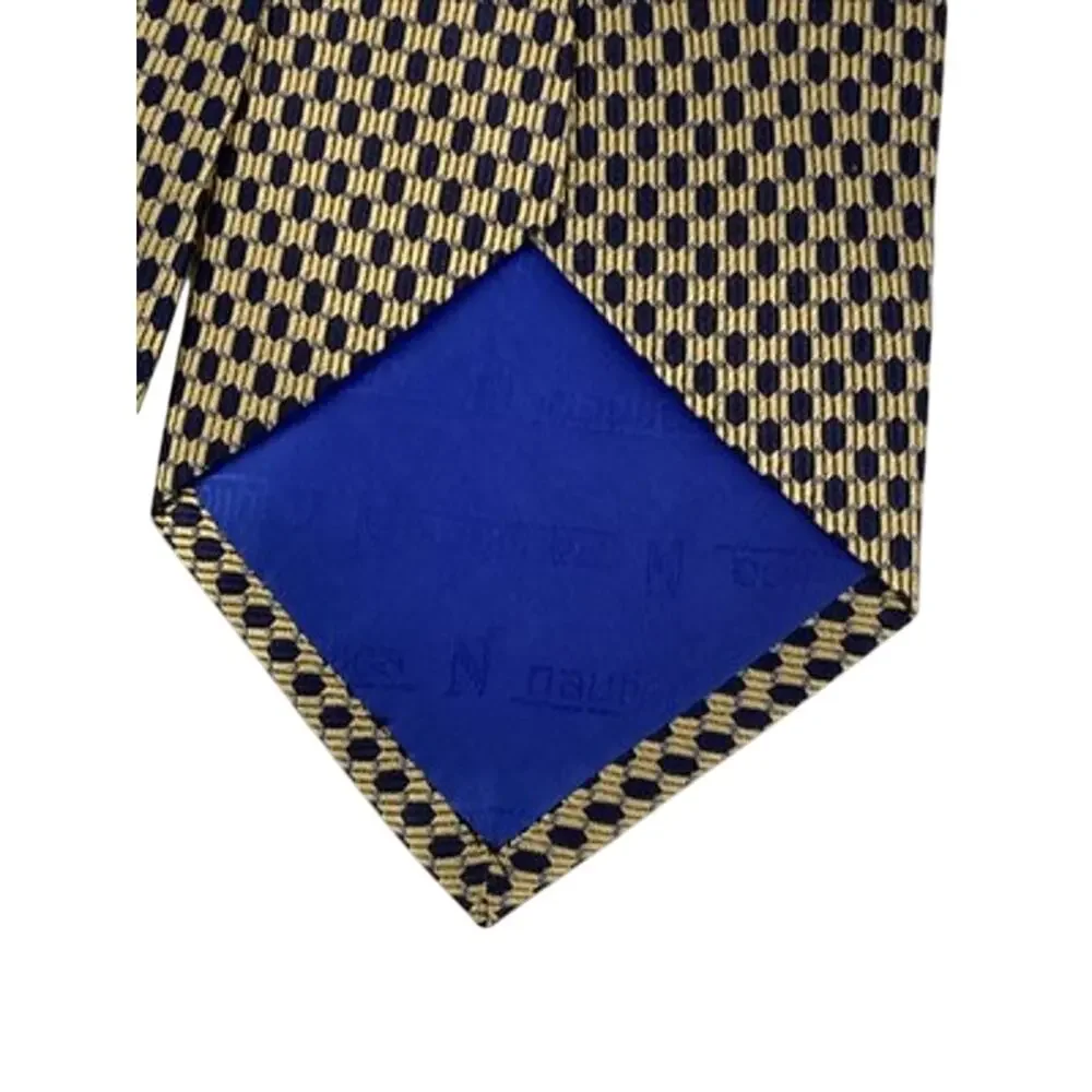 Nautica Tie Gold Navy Geometric Pattern Accent Necktie NWT 57”X4”